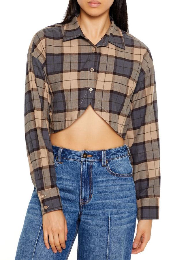 forever 21 Plaid Cropped Flannel Shirt