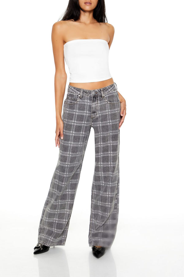 forever 21 Plaid Mid-Rise Baggy Jeans