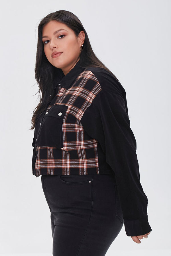 Forever 21 Plus Size Cropped Corduroy Plaid Shirt