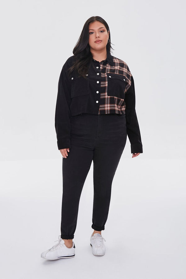Forever 21 Plus Size Cropped Corduroy Plaid Shirt