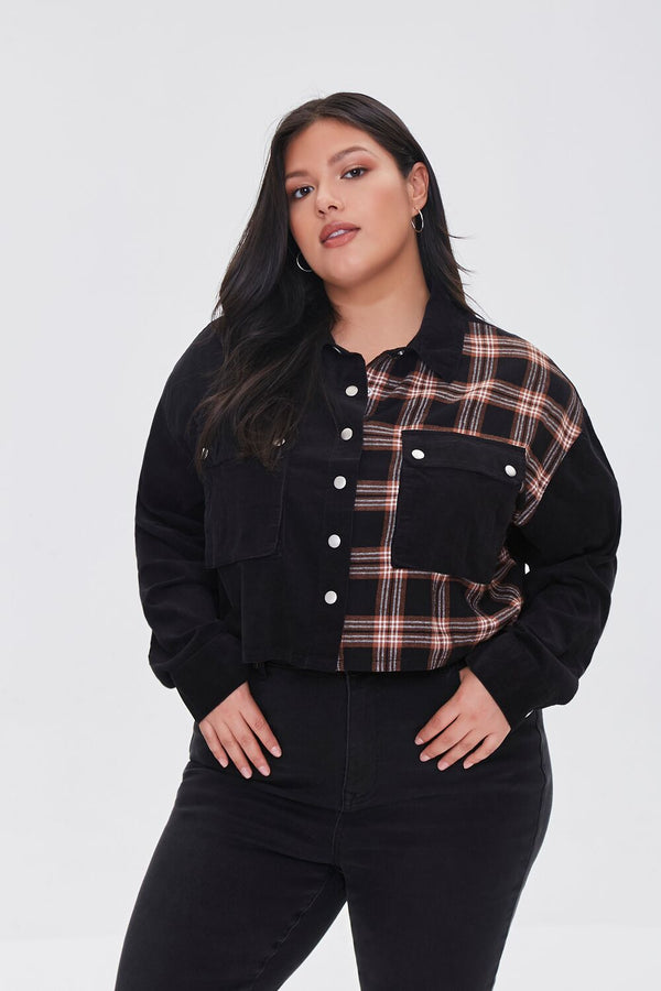 forever 21 Plus Size Cropped Corduroy Plaid Shirt
