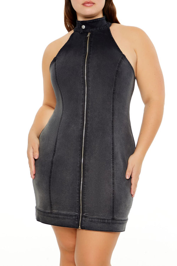 Forever 21 Plus Size Denim Zip-Up Mini Dress