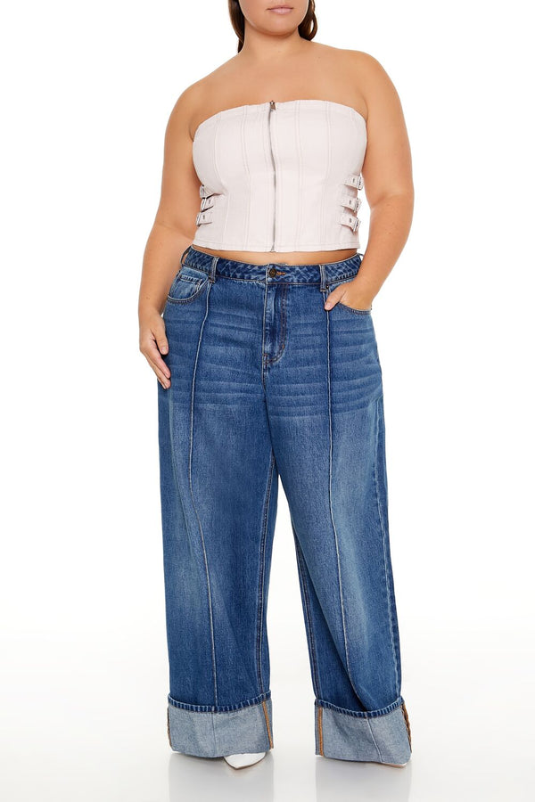 Forever 21 Plus Size Denim Zip-Up Tube Top