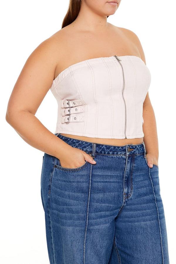 Forever 21 Plus Size Denim Zip-Up Tube Top