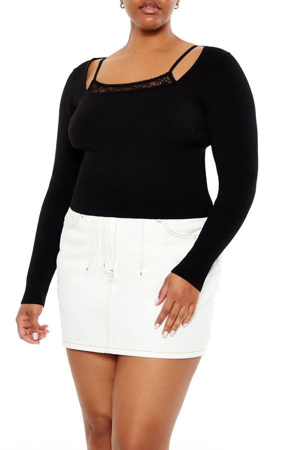 forever 21 Plus Size Lace Cami & Sweater Combo Top