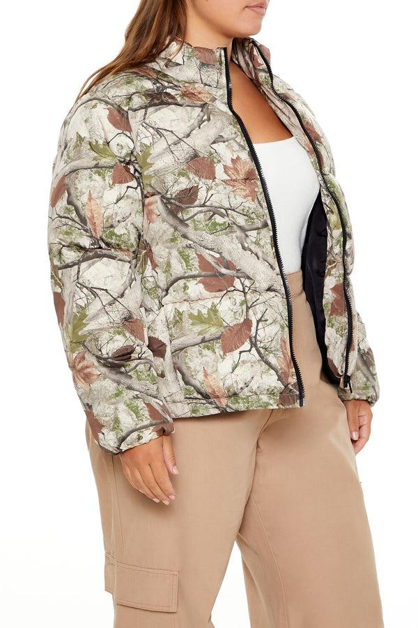 Forever 21 Plus Size Leaf Print Puffer Jacket