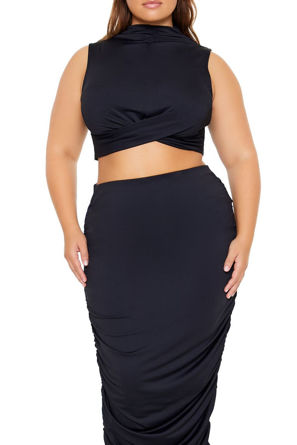 Forever 21 Plus Size Ruched Crop Top & Skirt Set