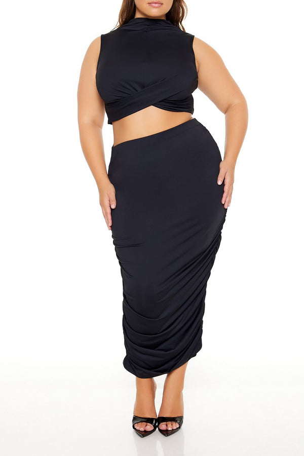 forever 21 Plus Size Ruched Crop Top & Skirt Set