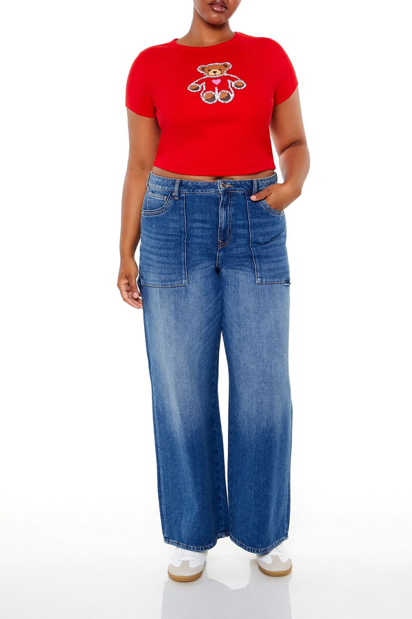 Forever 21 Plus Size Sequin Teddy Bear Baby Tee