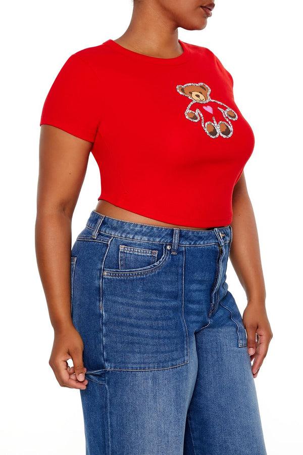 Forever 21 Plus Size Sequin Teddy Bear Baby Tee