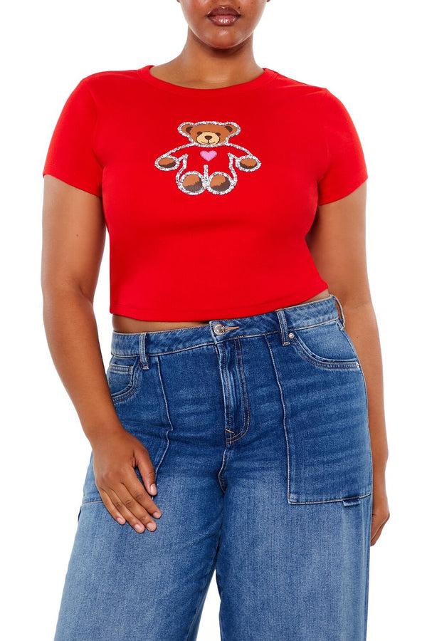 forever 21 Plus Size Sequin Teddy Bear Baby Tee