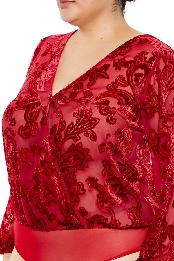 Forever 21 Plus Size Sheer Burnout Bodysuit