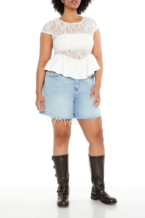 Forever 21 Plus Size Sheer Lace Peplum Top