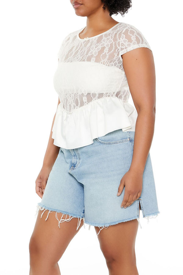 Forever 21 Plus Size Sheer Lace Peplum Top