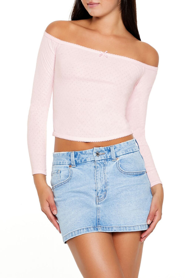 forever 21 Pointelle Off-the-Shoulder Crop Top