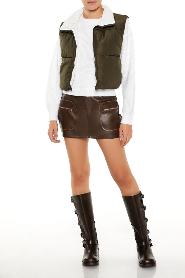 Forever 21 Quilted Cropped Zip-Up Vest