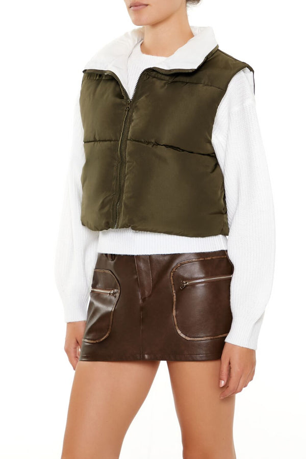 Forever 21 Quilted Cropped Zip-Up Vest