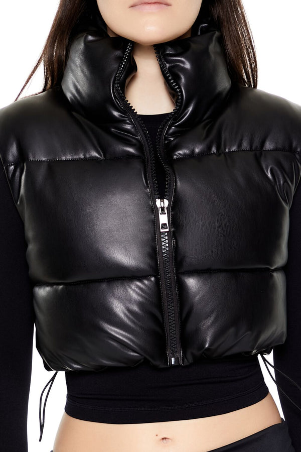 Forever 21 Quilted Faux Leather Cropped Vest