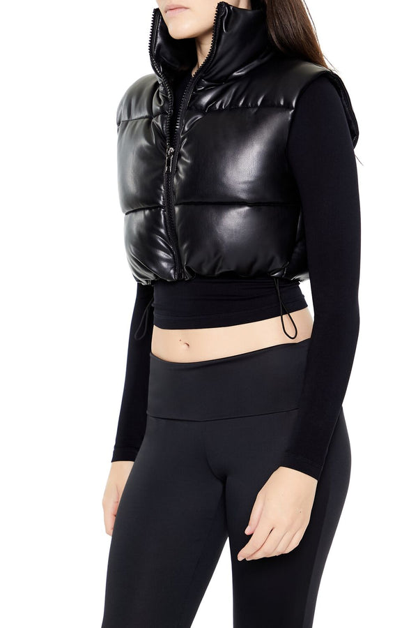 Forever 21 Quilted Faux Leather Cropped Vest
