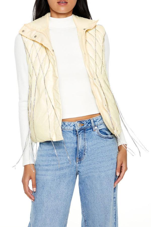 forever 21 Quilted Rhinestone Fringe Vest