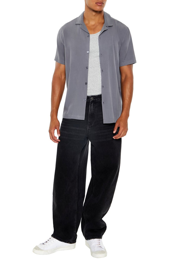 Forever 21 Rayon Cuban-Collar Shirt