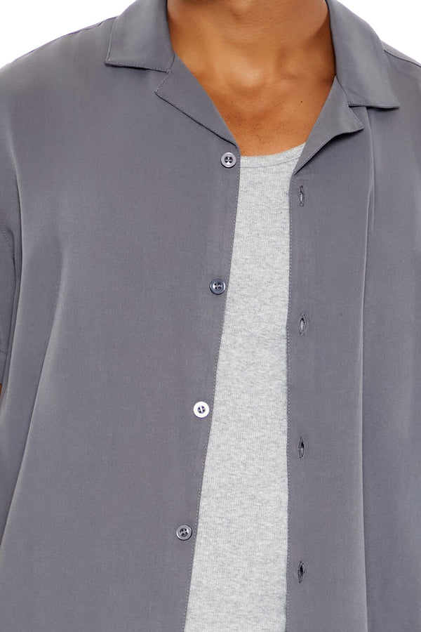 Forever 21 Rayon Cuban-Collar Shirt