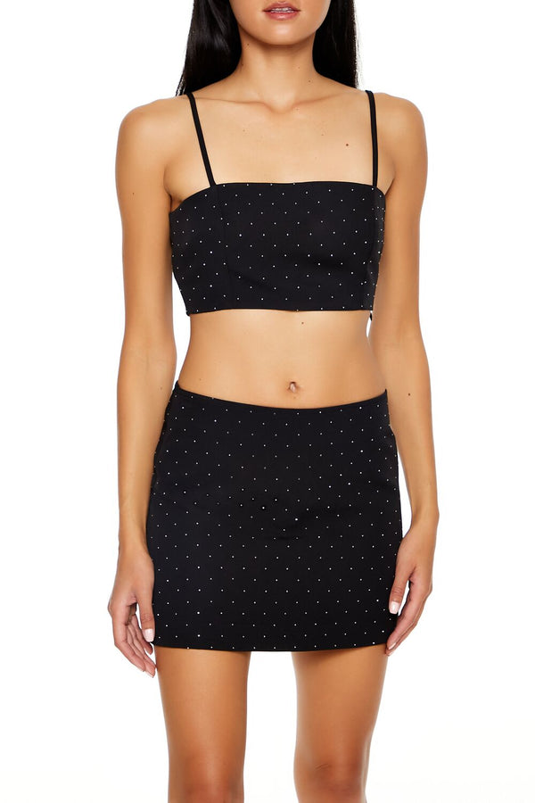 Forever 21 Rhinestone Cropped Cami & Mini Skirt Set