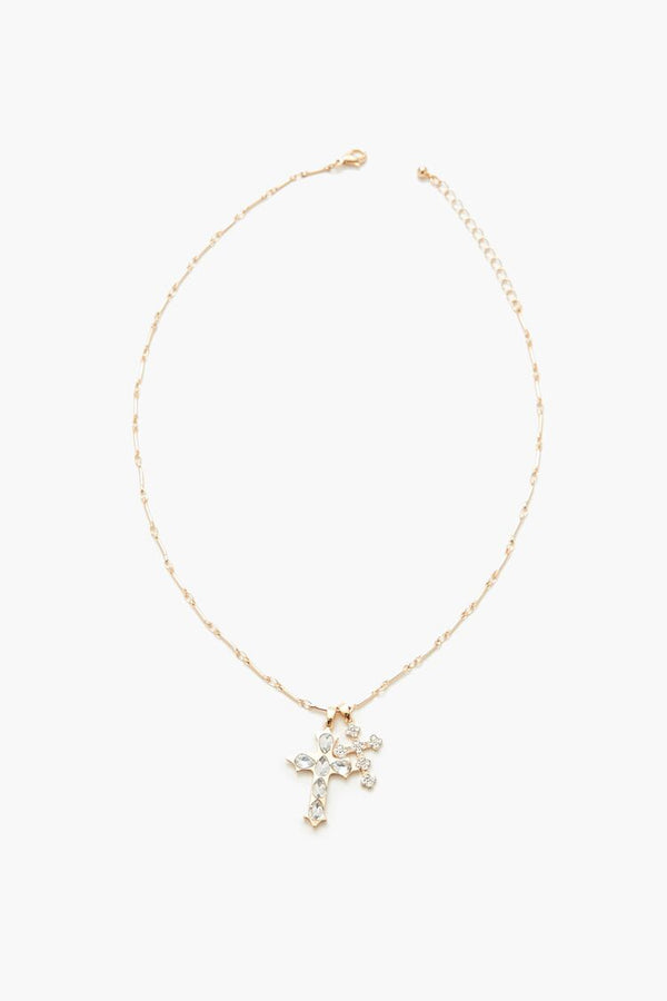 Forever 21 Rhinestone Cross Charm Necklace