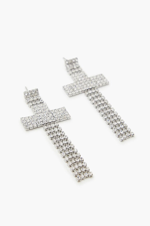 Forever 21 Rhinestone Cross Drop Earrings