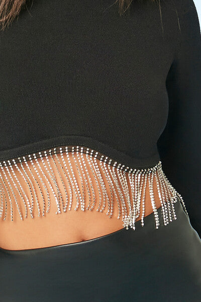 Forever 21 Rhinestone-Fringe Crop Top