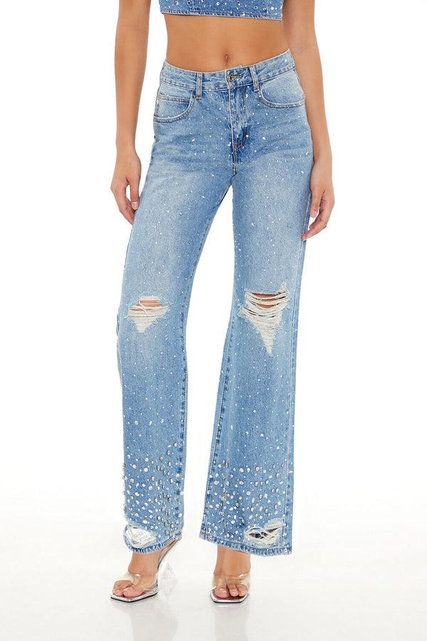 Forever 21 Rhinestone High-Rise Flare Jeans