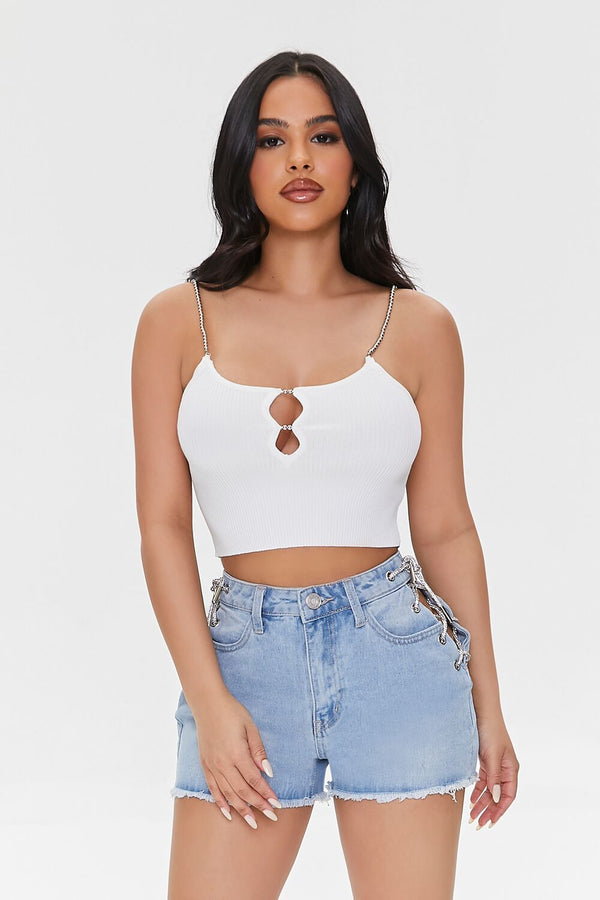 forever 21 Rhinestone Lace-Up Denim Shorts