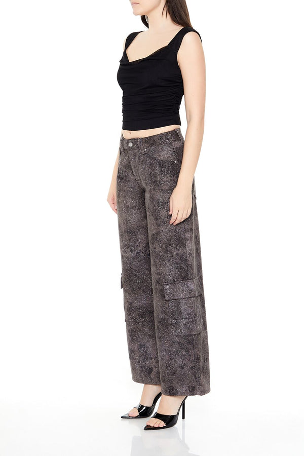 Forever 21 Rhinestone Mid-Rise Cargo Pants