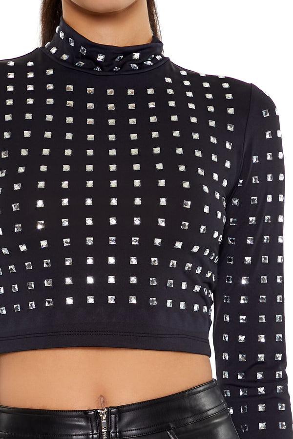 Forever 21 Rhinestone Mock Neck Crop Top