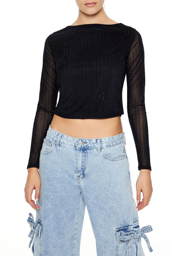 Forever 21 Rhinestone Plunge-Back Crop Top