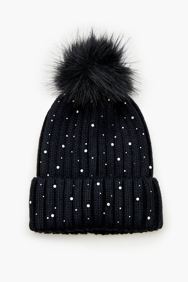 forever 21 Rhinestone Pom Pom Beanie