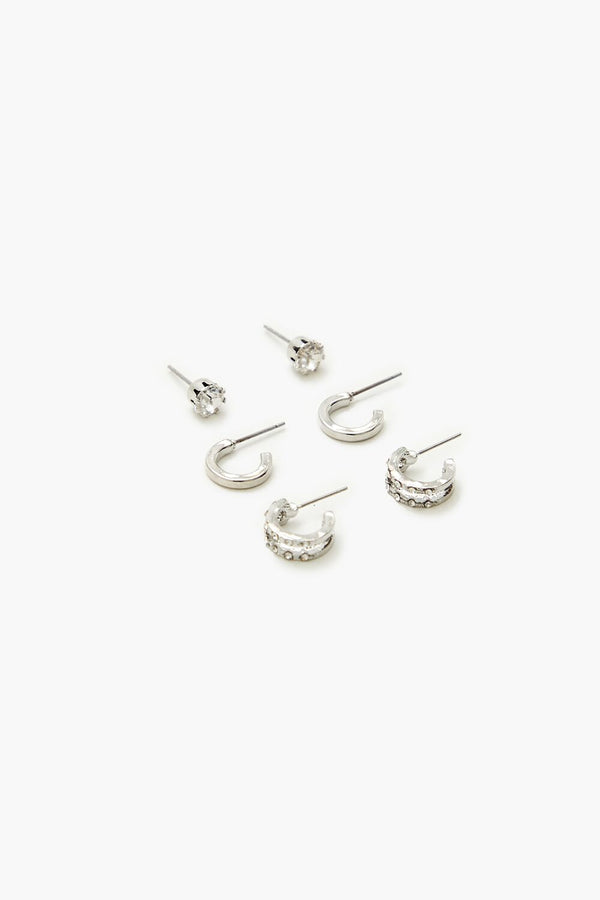 Forever 21 Rhinestone Stud & Hoop Earring Set