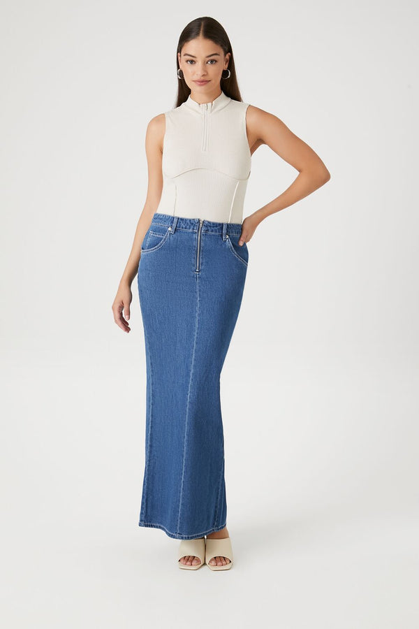 Forever 21 Ribbed Half-Zip Bodysuit
