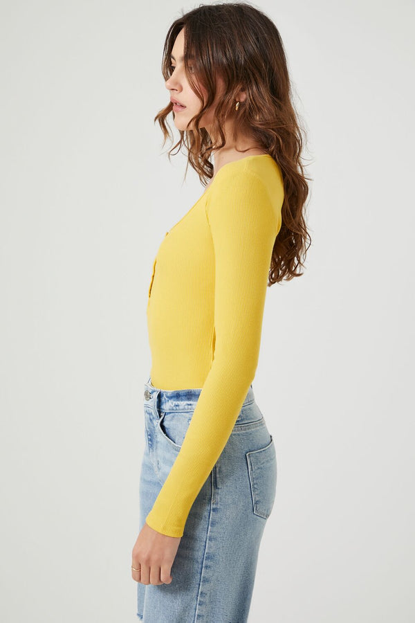 Forever 21 Ribbed Knit Long-Sleeve Bodysuit
