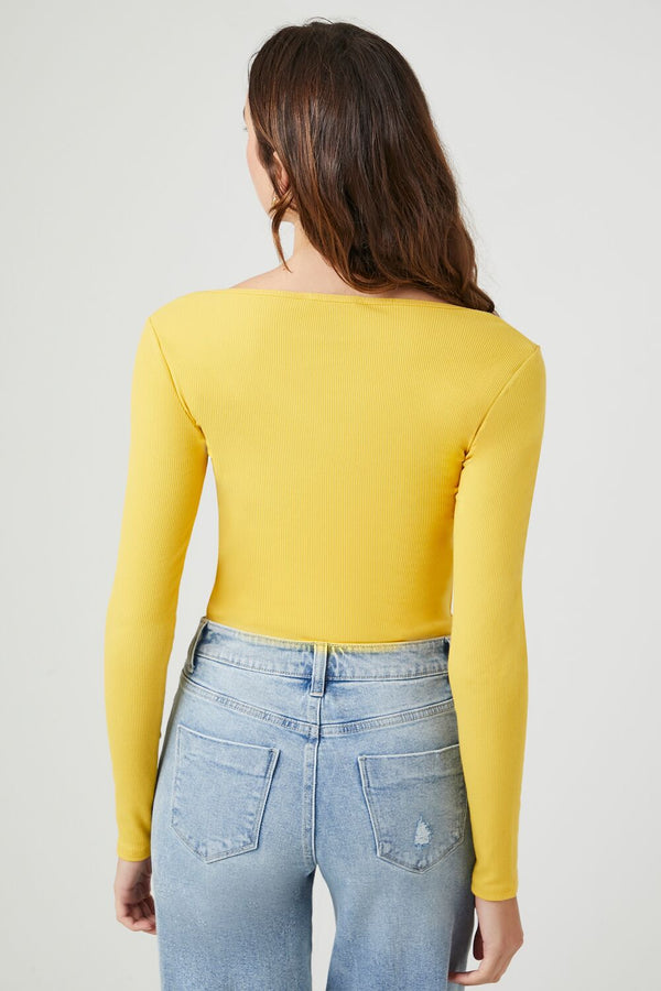 Forever 21 Ribbed Knit Long-Sleeve Bodysuit