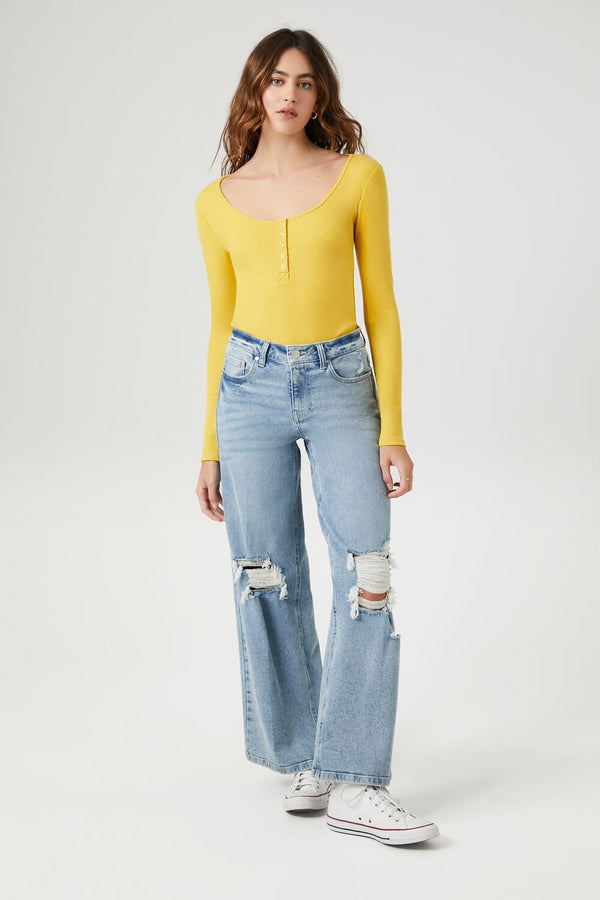 Forever 21 Ribbed Knit Long-Sleeve Bodysuit