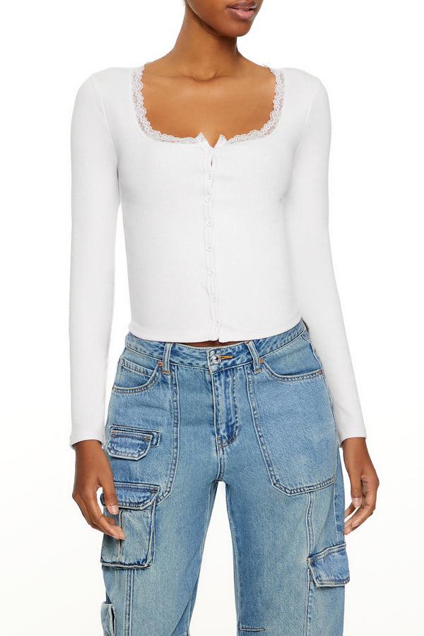 forever 21 Ribbed Lace-Trim Top