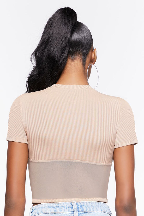 Forever 21 Ribbed Sheer Mesh Crop Top
