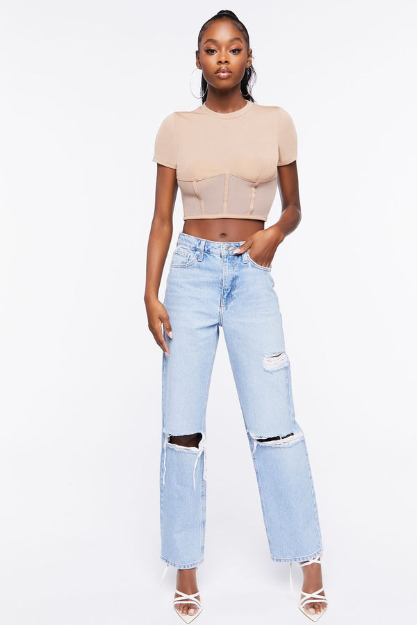 Forever 21 Ribbed Sheer Mesh Crop Top