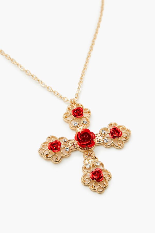 Forever 21 Rose Cross Pendant Necklace