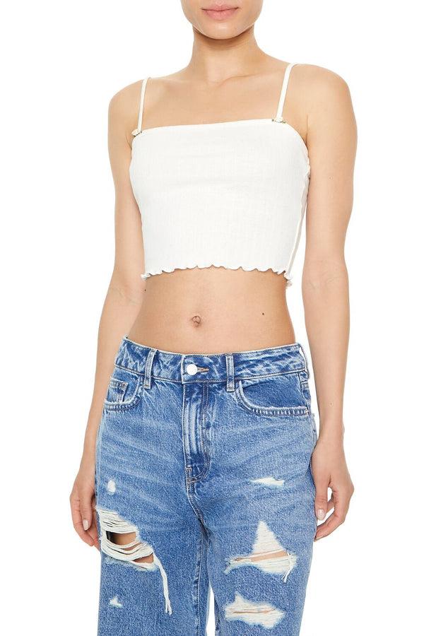 Forever 21 Rosette Lettuce-Edge Cropped Cami