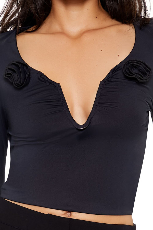 Forever 21 Rosette Long-Sleeve Crop Top