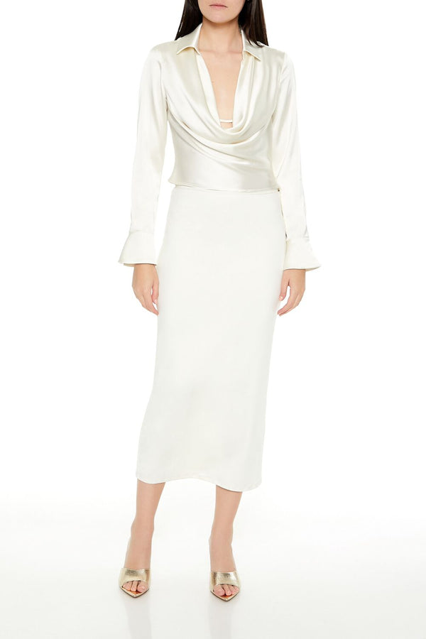 Forever 21 Satin Cowl Neck Long-Sleeve Top