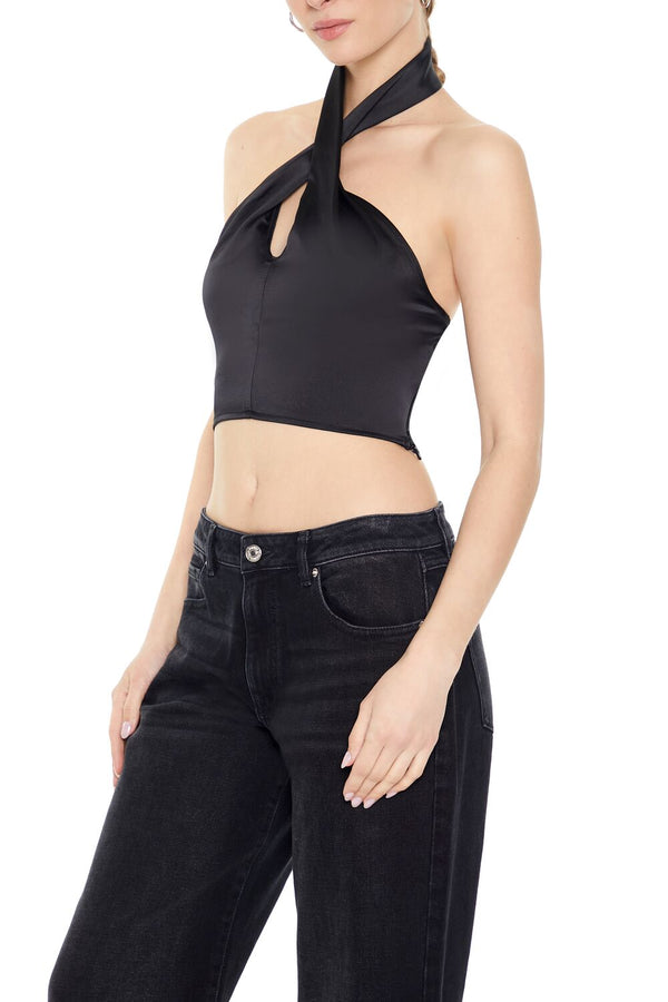 Forever 21 Satin Crisscross Halter Crop Top
