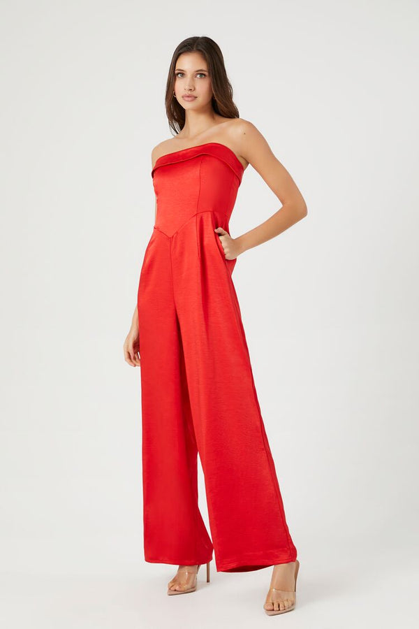 Forever 21 Satin Foldover Strapless Jumpsuit